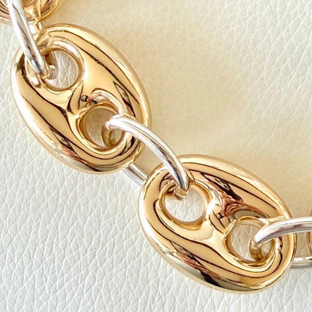 New Gorgeous Camila Coelho Big Puffed Gold Silver Mariner Links Necklace 18”+3” - Picture 4 of 16
